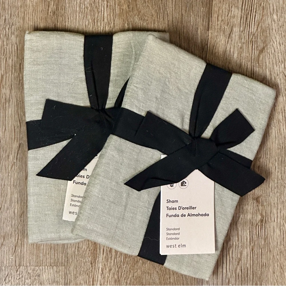 NWT West Elm European Flax Linen Standard Shams Set in Celadon Melange (Green)